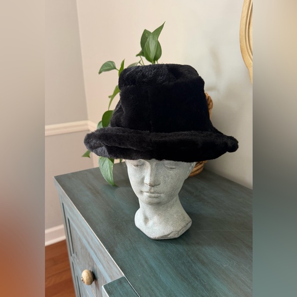 Accessories - Black Faux Fur bucket hat Cossack style hat. Adjustable inside strap